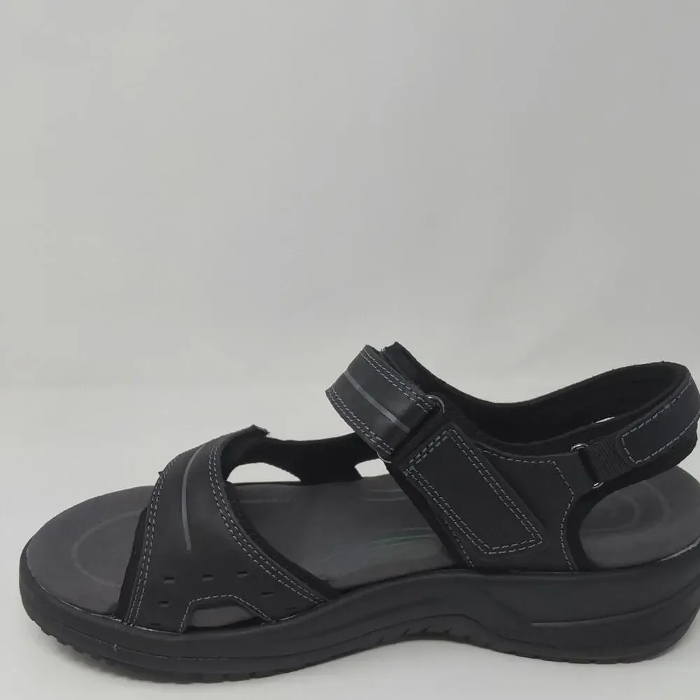 Orthofeet Men's Gemini 566 Black Leather Orthopedic Walking Sandals US 10 NWB